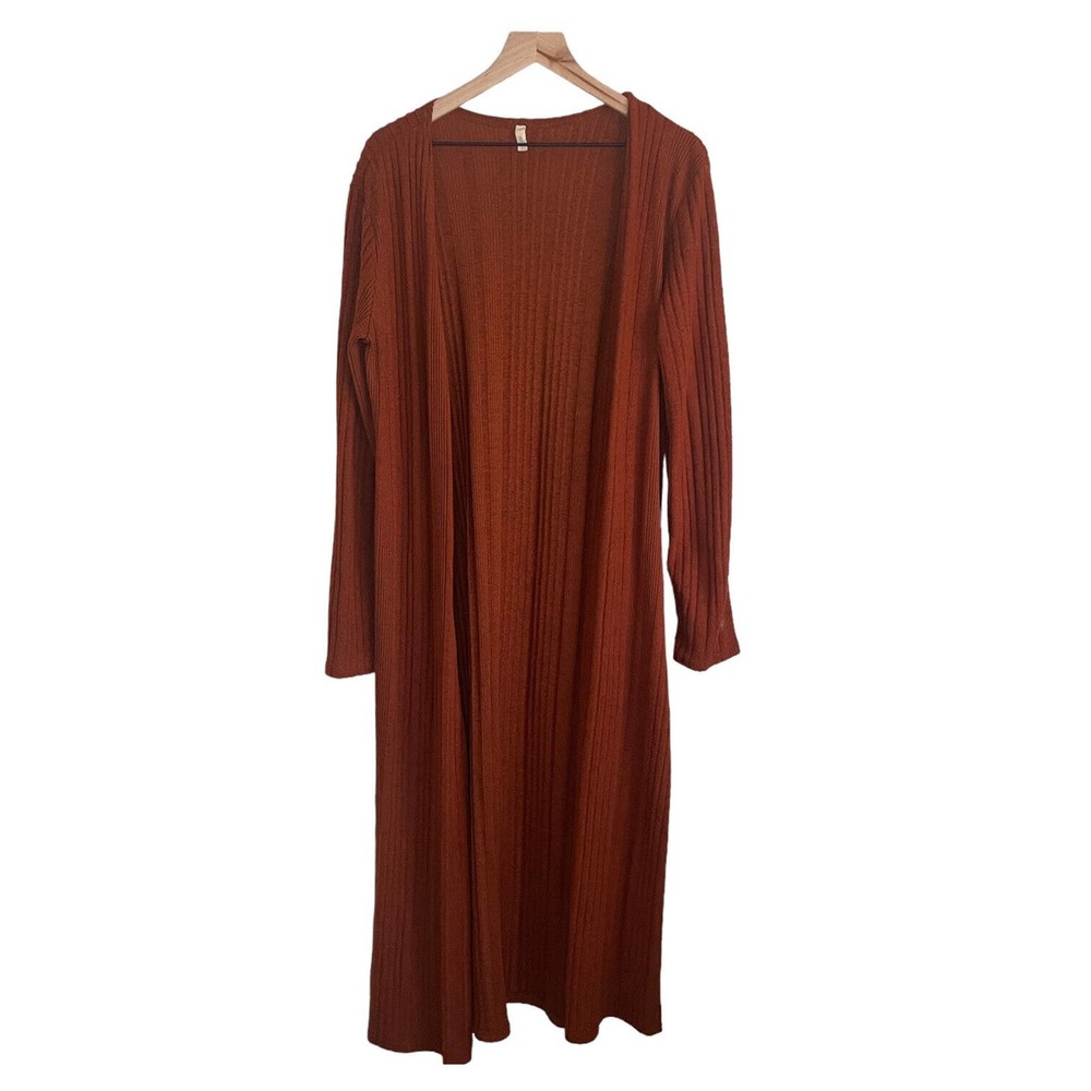 Pinkblush Rust Ribbed Longline Open Front Cardigan - Picture 1 of 13